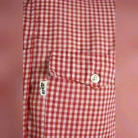 1970s LEVI'S Red Cotton  Blend Gingham Western Tablecloth Picnic Shirt Small USA - Picture 3 of 7
